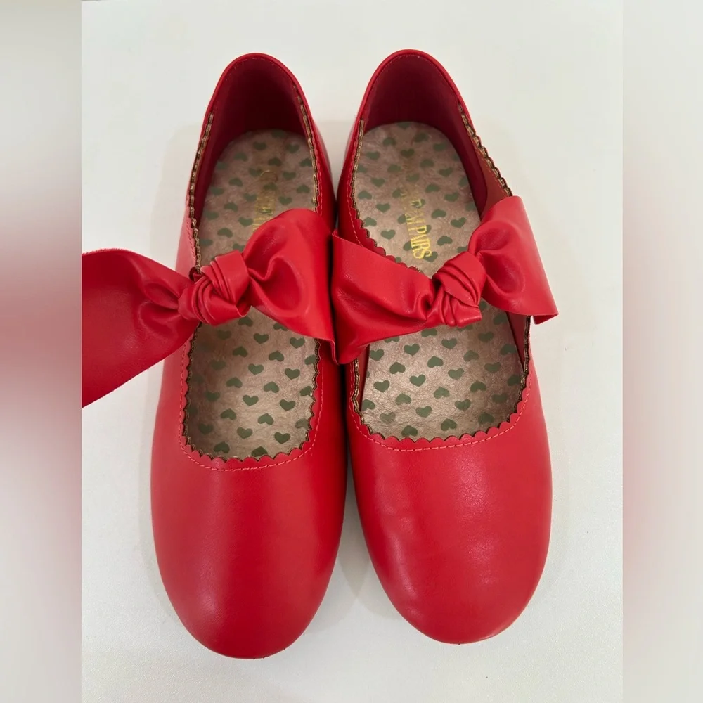 Dream Pairs Girls Red Bow Mary Jane Flats, Size 4